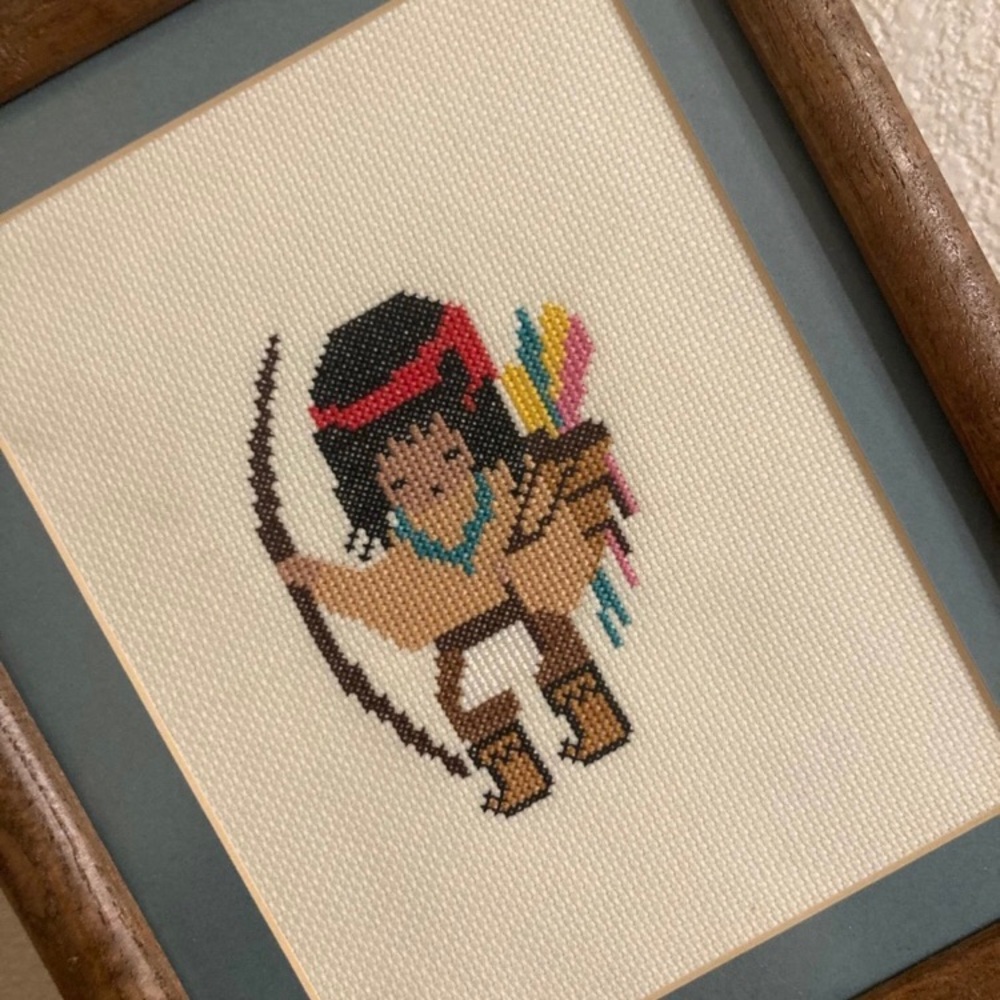 Vintage DeGrazia Cross Stitch Native American framed needlepoint complete - Picture 4 of 8